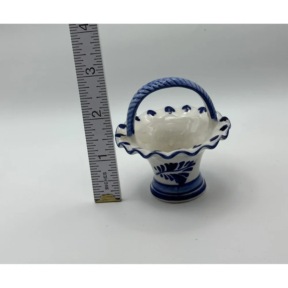 Vintage 1984 Handpainted Delft Blue Miniature Ceramic Basket Windmill DALC